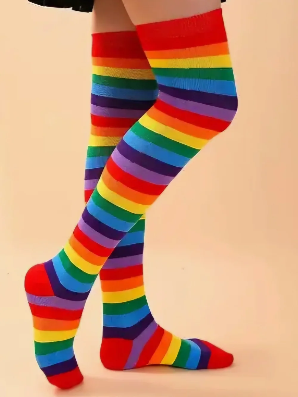 NEW! 🌈 🧦 PRIDE & SOLIDARITY Rainbow Striped HIGH SOCKS CUTE RETRO FUN ONE SIZE